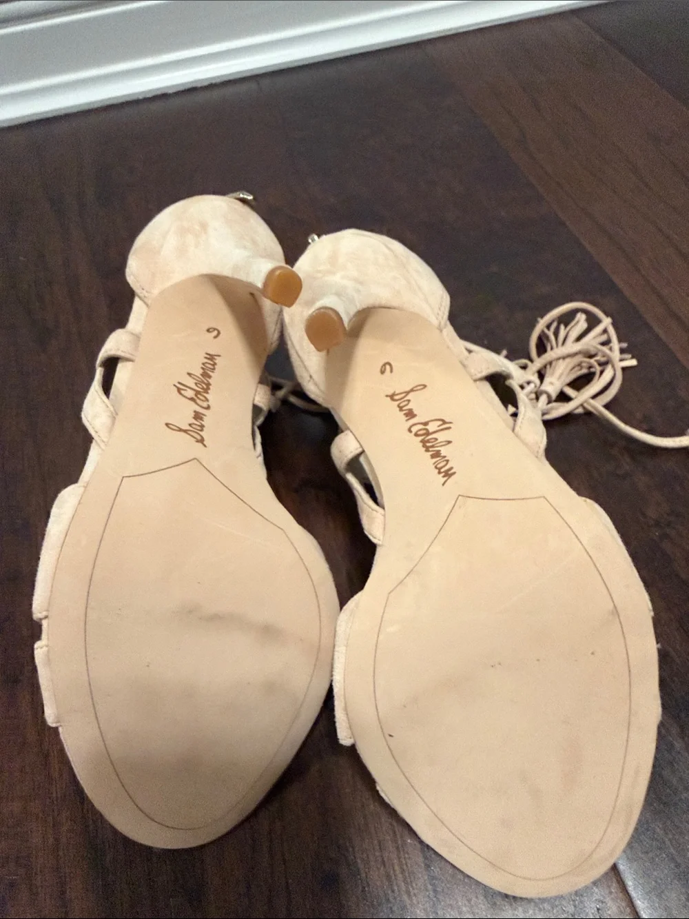 Sam Edelman Nude Blush Suede Lace-Up Heels